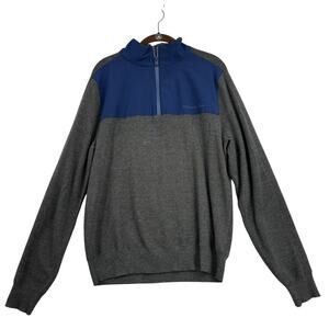 Vineyard Vines Mens Wool Sweater Size S Gray Blue Quarter Zip Pullover
